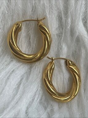 Gold Tone Twisted Hoop Earrings - Women Jewelry